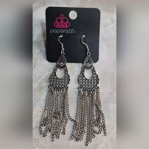 paparazzi Silver Chain Fringe Chandelier Earrings
